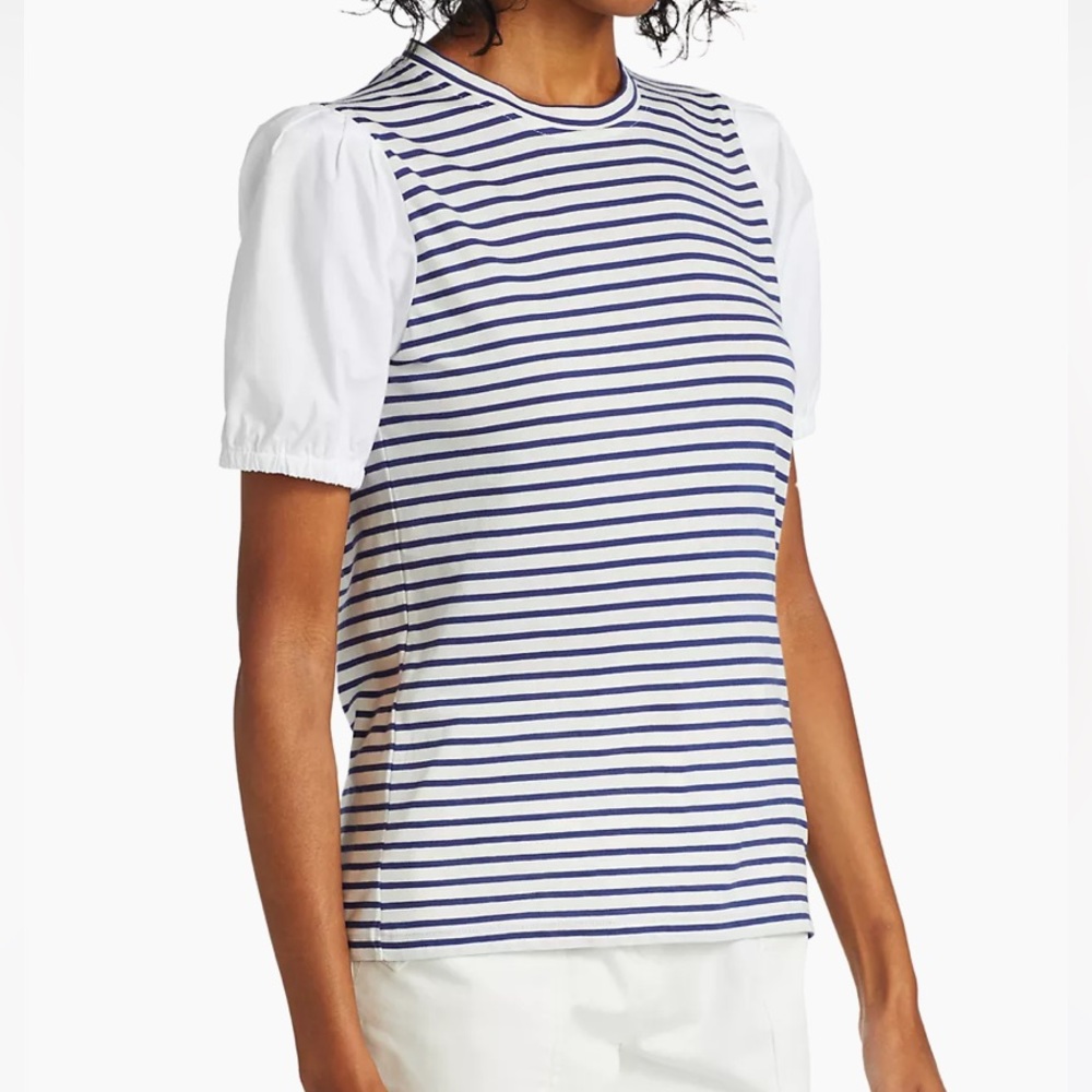 Derek Lam 10 Crosby Eva Mix Stripe Puff Sleeve T-Shirt - Size Medium
